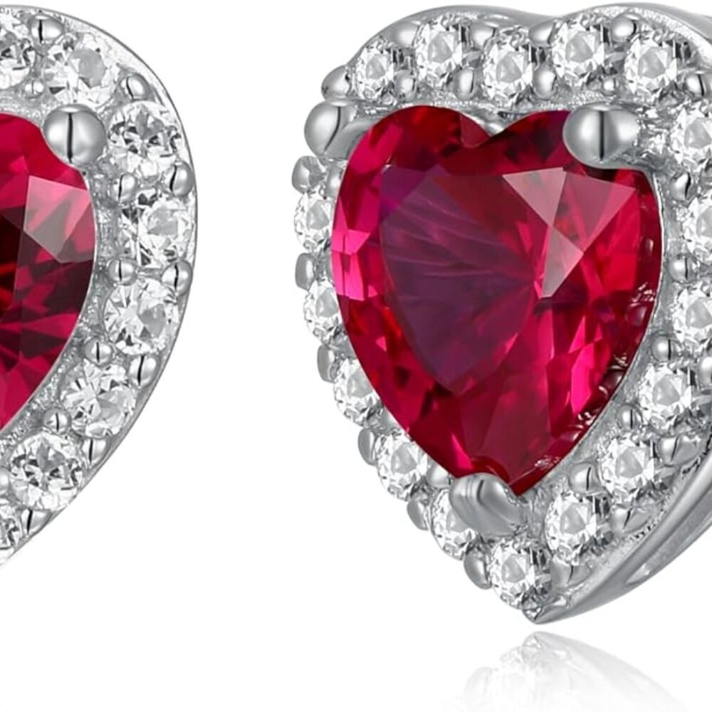 Sterling Silver Created White Sapphire Halo Heart Stud Earrings, previously Amaz